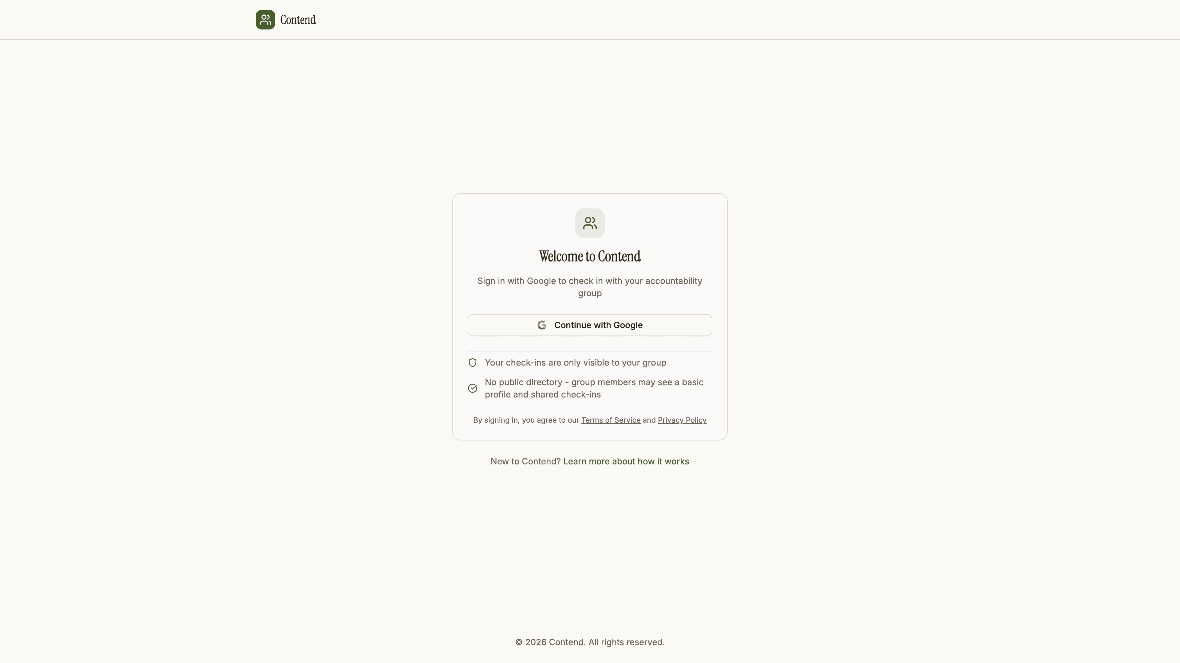 The Contend sign-in screen with a Continue with Google button
