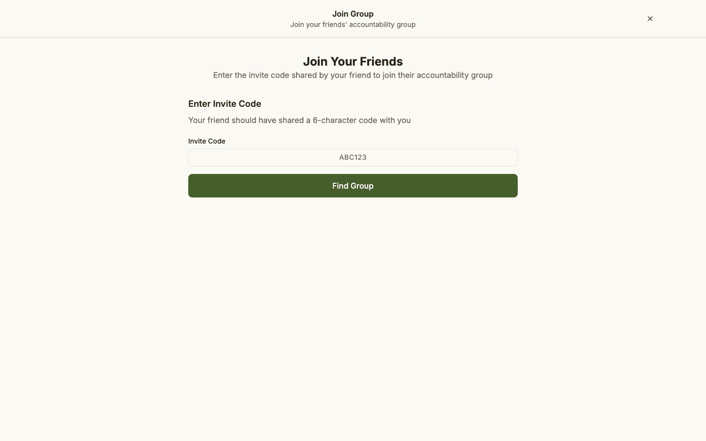 The Contend join-group screen with a field to enter a 6-character invite code